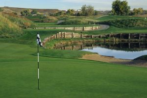 Checkered flag on golf course